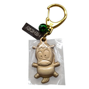 Anime Bull Cow Gold Tone Keychain Zipper Pull Attached Green Bell Japan